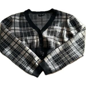 Love Tree Black and Gray Plaid Button Up Cardigan